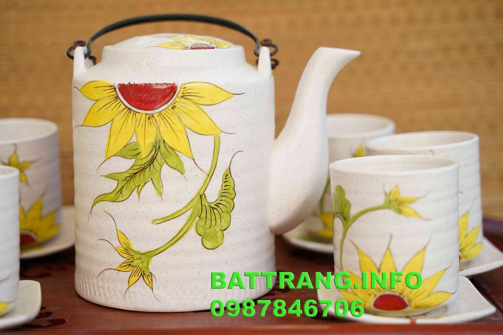 AT1- Bộ ấm tích men lạnh vẽ hoa mặt trời cao cấp 1,5l