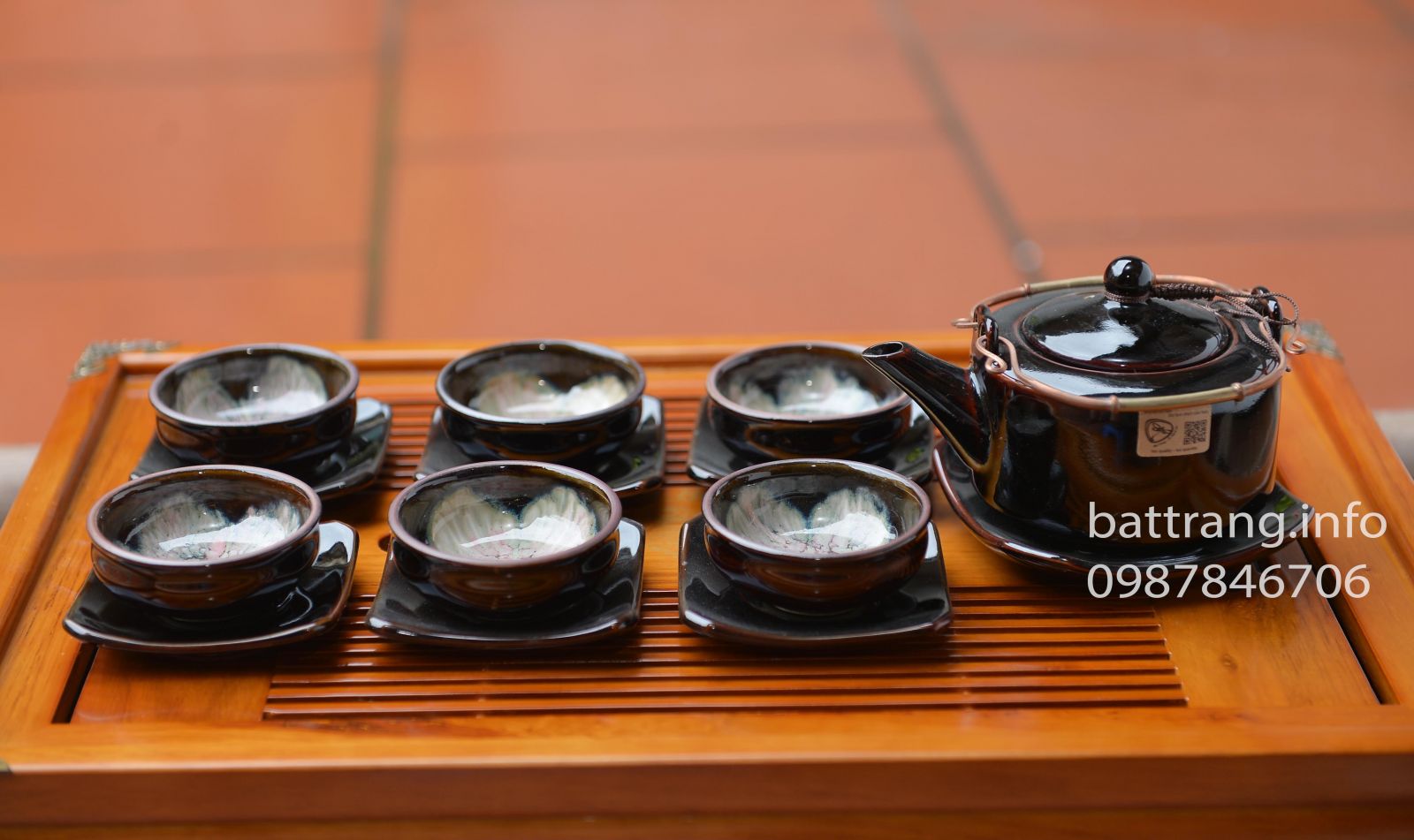 HB26- Bộ ấm chén ba chân men nâu hỏa biến cao cấp
