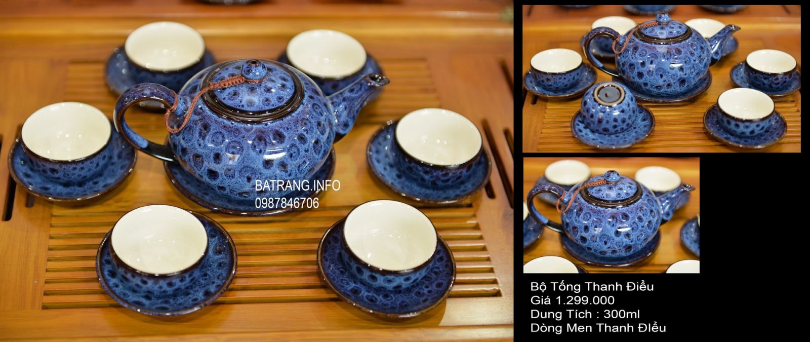 HB56-Bộ ấm Men Thanh Điểu Cao Cấp Bát Tràng