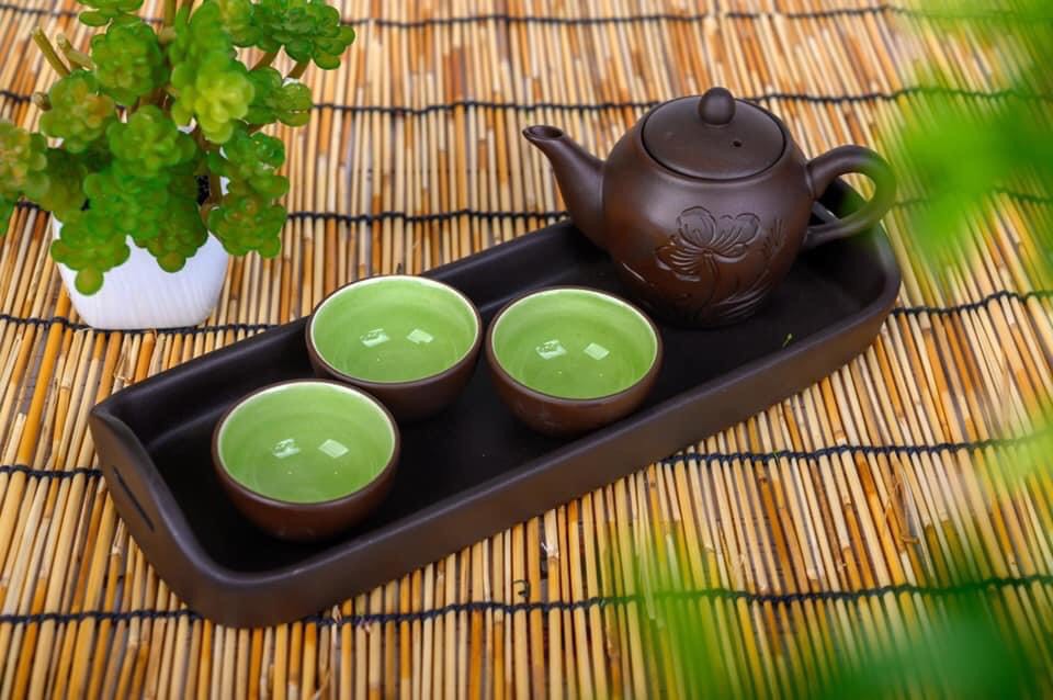 Bộ ấm chén tử sa khay nhật dài đen cao cấp -